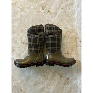 Womens 7 BOGS Olive Green Plaid NeoTech Tall Handle Insulated Rain Winter Boots